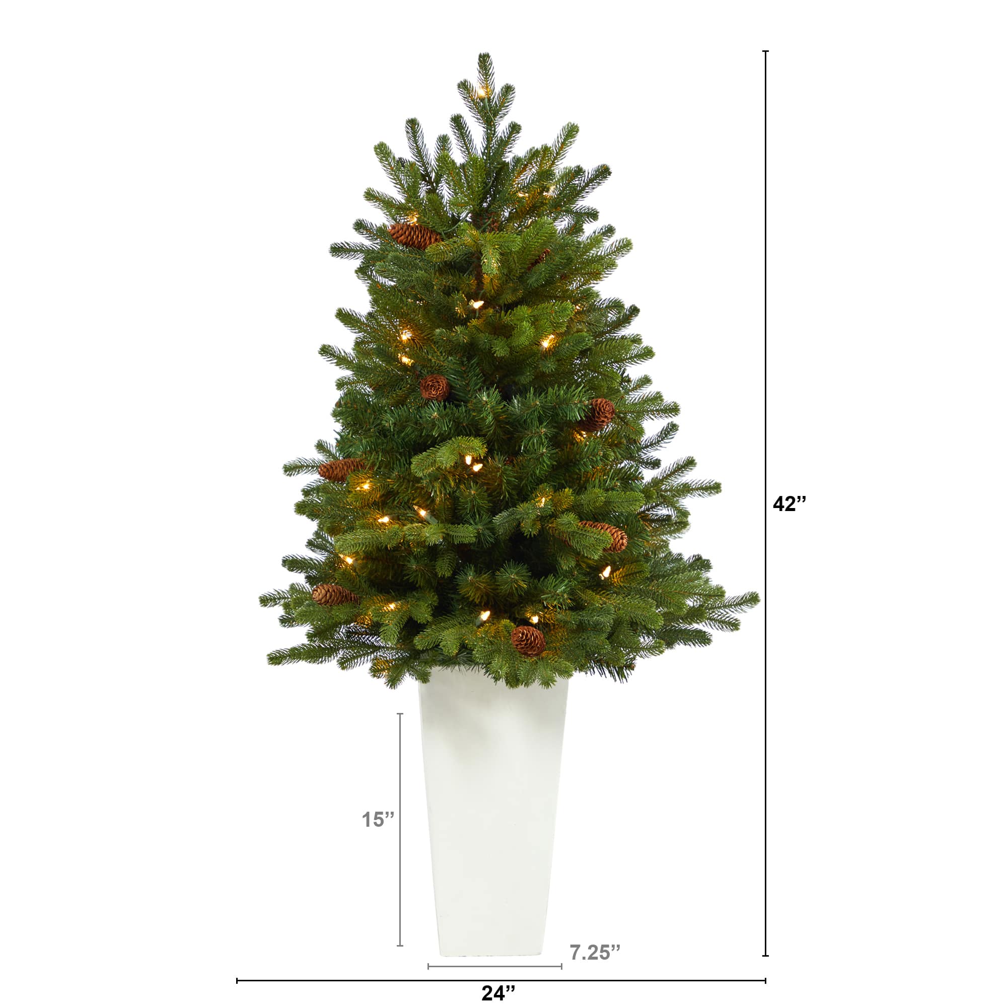 3.5ft. Pre-Lit Yukon Mountain Fir Artificial Christmas Tree in White Planter, Clear Lights